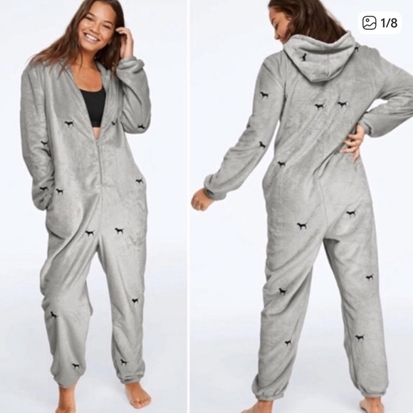 PINK Victoria's Secret Gray Fleece Onesie - Picture 1 of 11